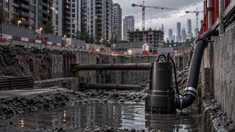 Дренажный насос на городской строительной площадке в Москве