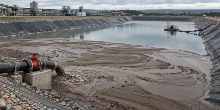 Шламонакопитель с противофильтрационным экраном, зоной осаждения и понтонным водозабором у осветлённой воды