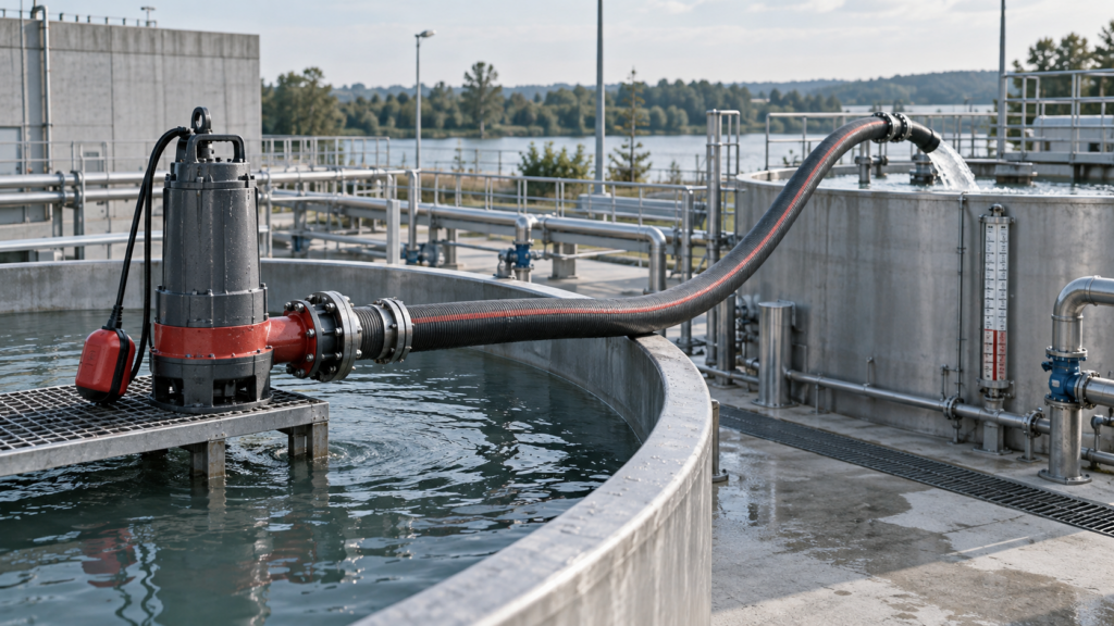 Погружной насос с напорным рукавом для перекачки воды между резервуарами