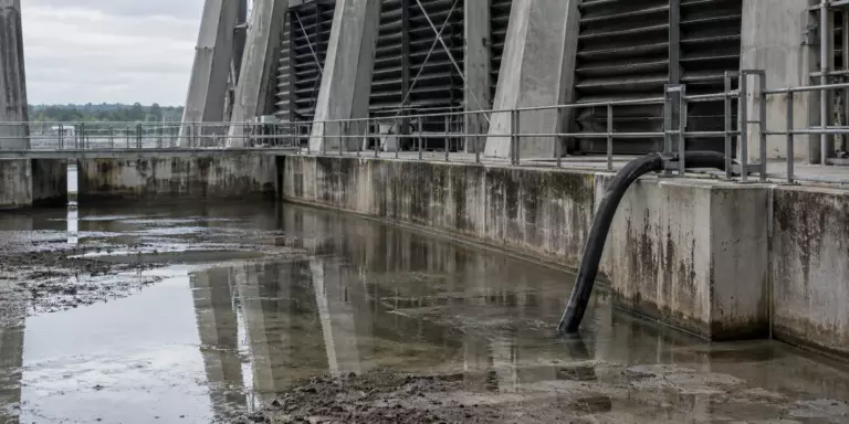 Откачка остаточной воды из чаши промышленной градирни