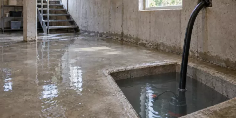 Откачка воды из приямка затопленного подвала погружным насосом