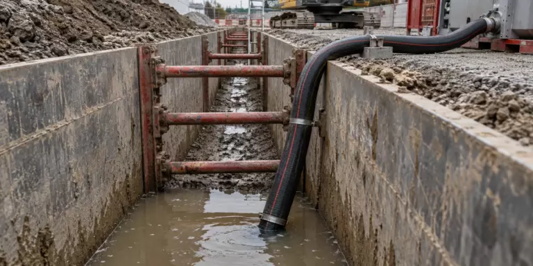 Водоотлив из строительной траншеи через водосборный приямок