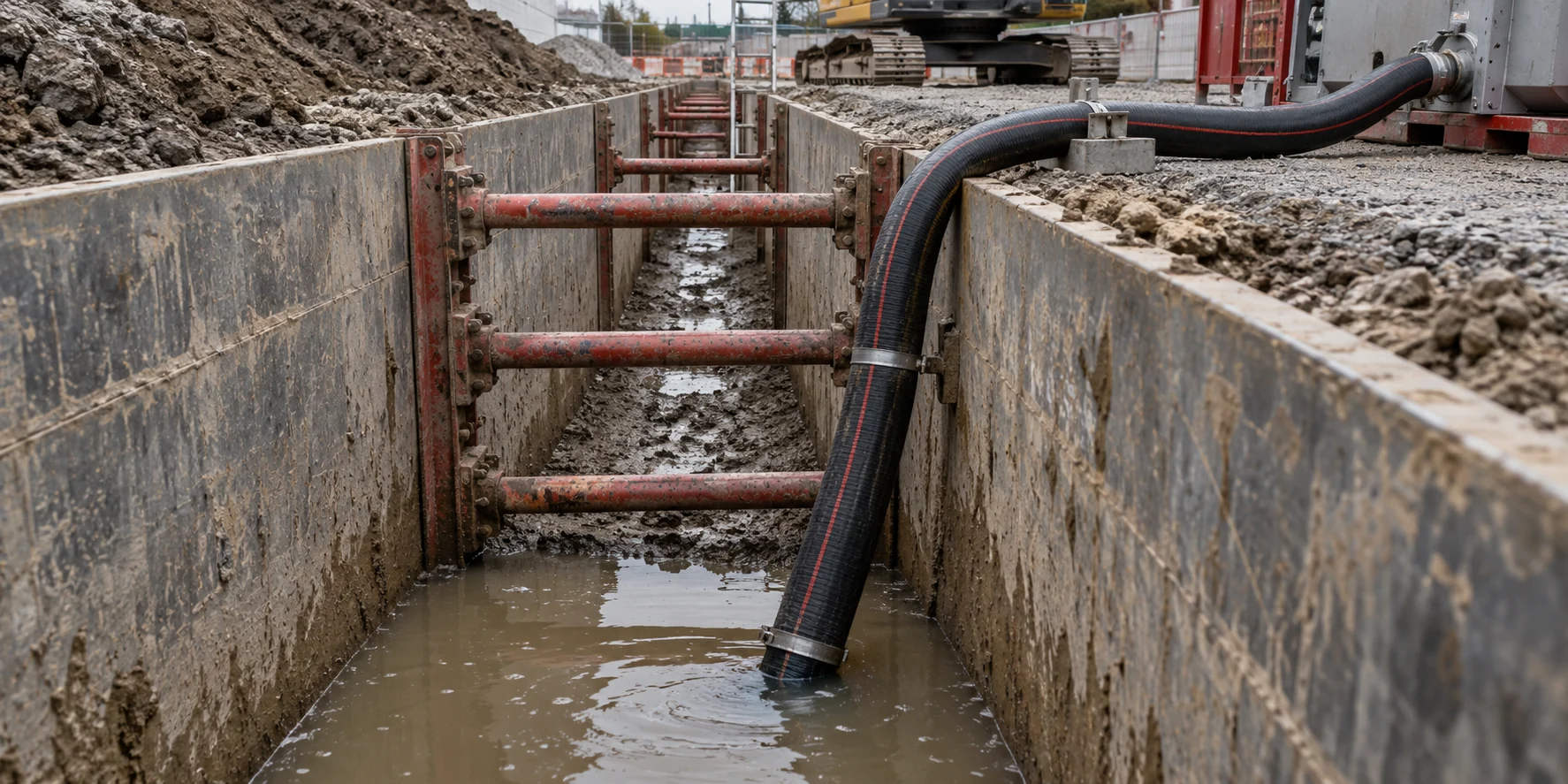 Водоотлив из строительной траншеи через водосборный приямок